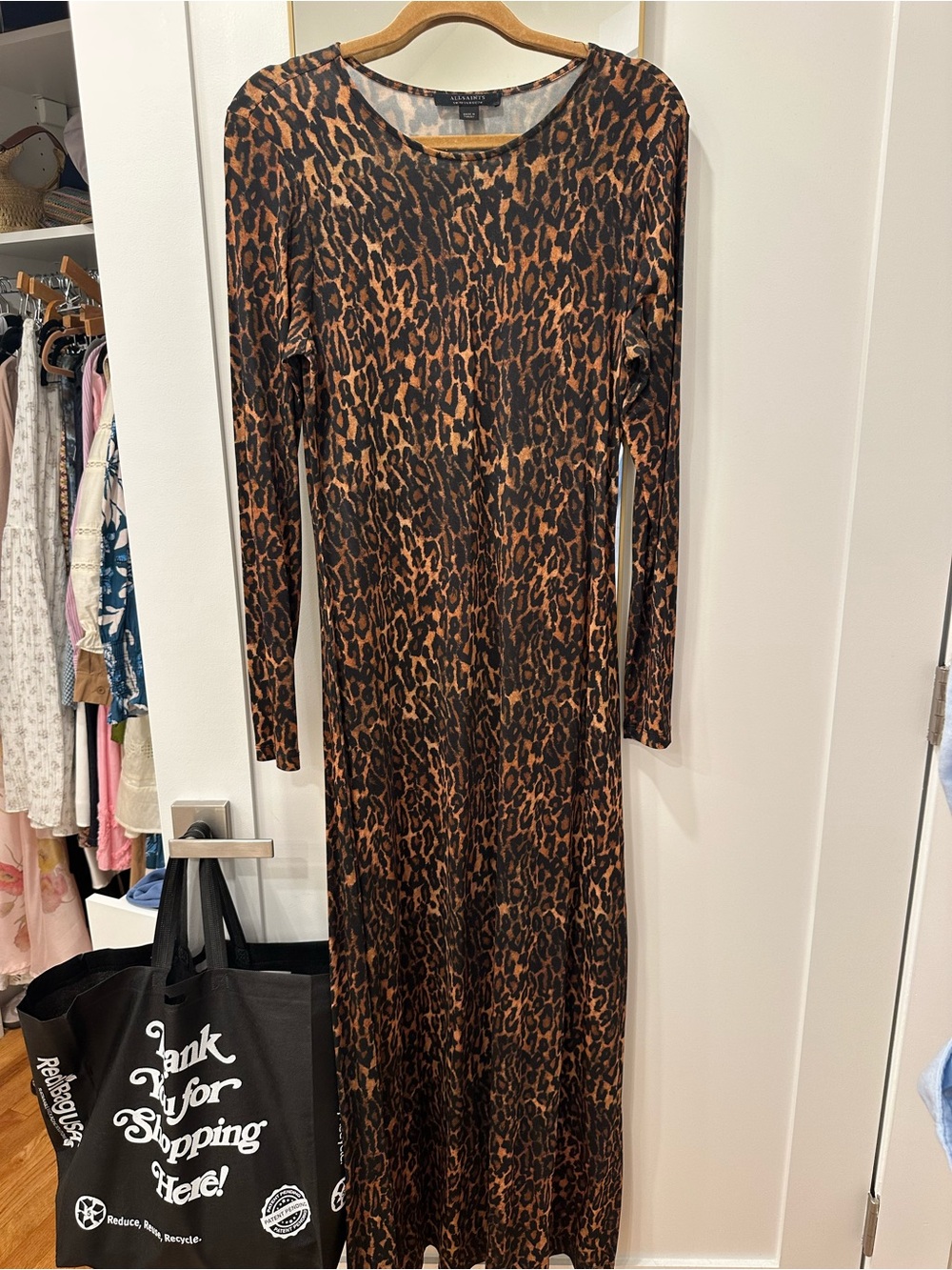 AllSaints Leopard-Print Long Sleeve Maxi Dress - Black & Brown